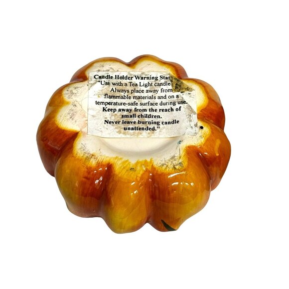 Ceramic Pumpkin-Shaped Tea Light Candle Holder With Lid - Picture 8 of 8